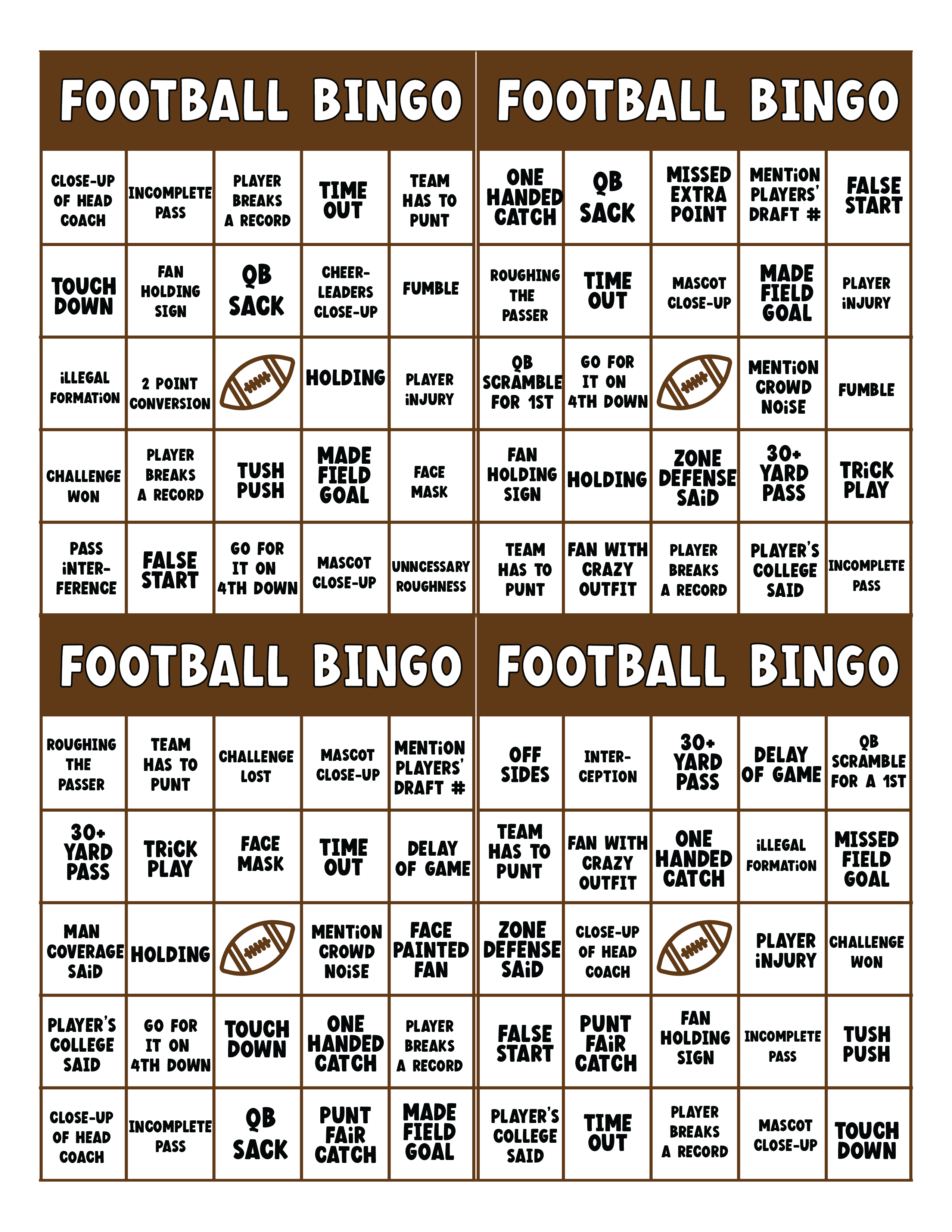 free printable football bingo cards - play party plan